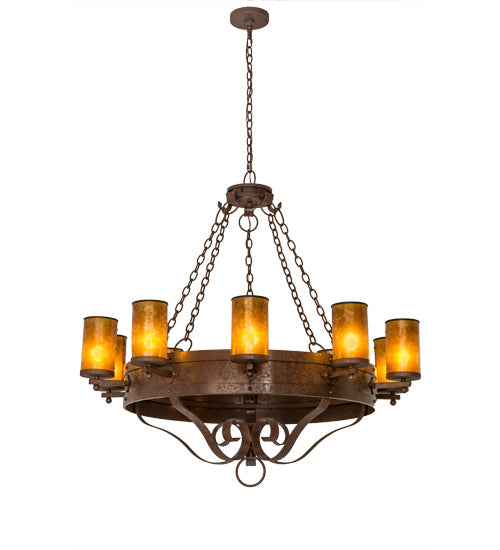 Meyda Lighting Parnella 48" 10-Light Rusty Nail Chandelier With Amber Mica Shade Glass