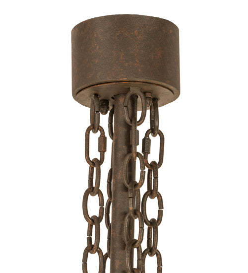 Meyda Lighting Parnella 54" 24-Light Rusty Nail Chandelier With Amber Mica & Light Green Jadestone Cylindres Shade and Fan