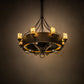 Meyda Lighting Parnella 54" 24-Light Rusty Nail Chandelier With Amber Mica & Light Green Jadestone Cylindres Shade and Fan
