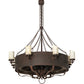 Meyda Lighting Parnella 54" 24-Light Rusty Nail Chandelier With Amber Mica & Light Green Jadestone Cylindres Shade and Fan