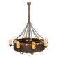 Meyda Lighting Parnella 54" 24-Light Rusty Nail Chandelier With Amber Mica & Light Green Jadestone Cylindres Shade and Fan