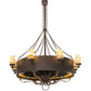 Meyda Lighting Parnella 54" 24-Light Rusty Nail Chandelier With Amber Mica & Light Green Jadestone Cylindres Shade and Fan