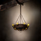 Meyda Lighting Parnella 54" 26-Light LED Rusty Nail Chandelier With Green Jadestone & Amber Mica Shade and Fan