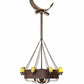 Meyda Lighting Parnella 54" 26-Light LED Rusty Nail Chandelier With Green Jadestone & Amber Mica Shade and Fan