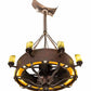 Meyda Lighting Parnella 54" 26-Light LED Rusty Nail Chandelier With Green Jadestone & Amber Mica Shade and Fan