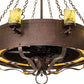 Meyda Lighting Parnella 54" 26-Light LED Rusty Nail Chandelier With Green Jadestone & Amber Mica Shade and Fan