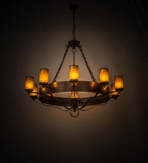 Meyda Lighting Parnella 60" 10-Light Mahogany Bronze Chandelier With Amber Mica Shade Glass