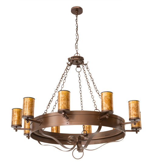 Meyda Lighting Parnella 60" 10-Light Mahogany Bronze Chandelier With Amber Mica Shade Glass