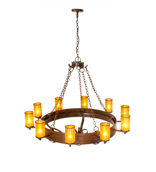 Meyda Lighting Parnella 60" 10-Light Mahogany Bronze Chandelier With Amber Mica Shade Glass
