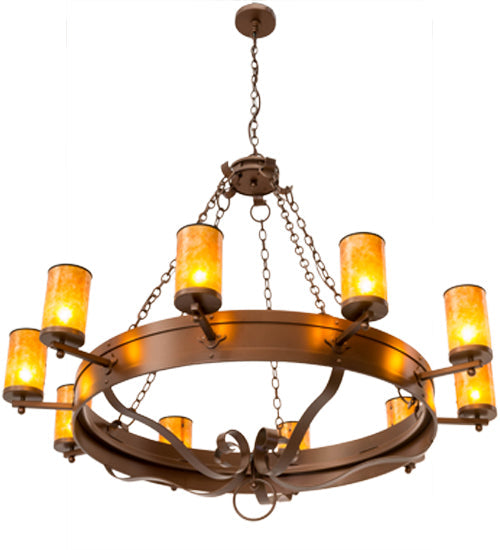 Meyda Lighting Parnella 60" 10-Light Mahogany Bronze Chandelier With Amber Mica Shade Glass