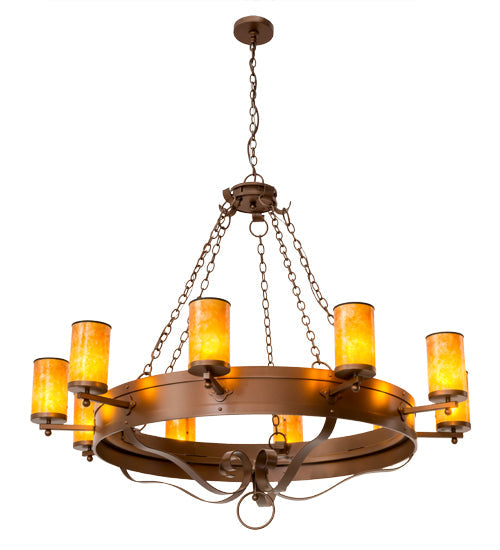 Meyda Lighting Parnella 60" 10-Light Mahogany Bronze Chandelier With Amber Mica Shade Glass