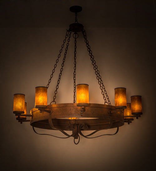 Meyda Lighting Parnella 60" 10-Light Rust Nail Chandelier With Amber Mica Shade Glass