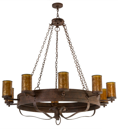 Meyda Lighting Parnella 60" 10-Light Rust Nail Chandelier With Amber Mica Shade Glass
