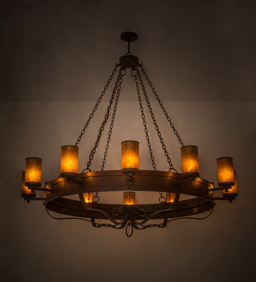 Meyda Lighting Parnella 72" 12-Light Rust Nail Chandelier With Amber Mica Shade Glass