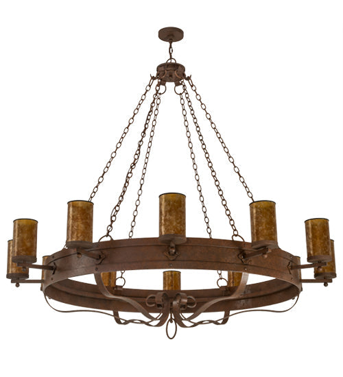 Meyda Lighting Parnella 72" 12-Light Rust Nail Chandelier With Amber Mica Shade Glass