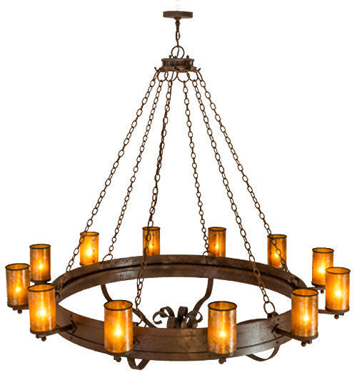 Meyda Lighting Parnella 72" 12-Light Rust Nail Chandelier With Amber Mica Shade Glass