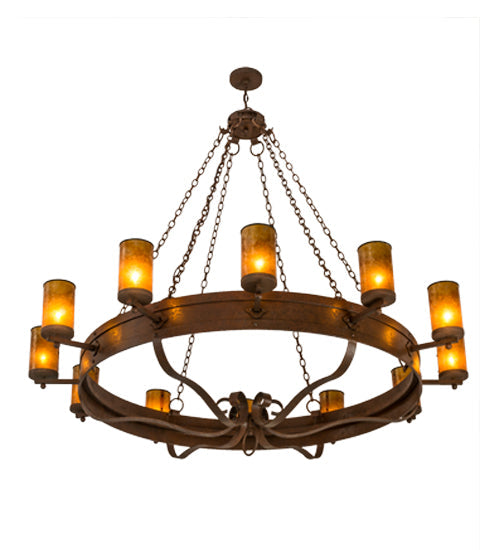 Meyda Lighting Parnella 72" 12-Light Rust Nail Chandelier With Amber Mica Shade Glass