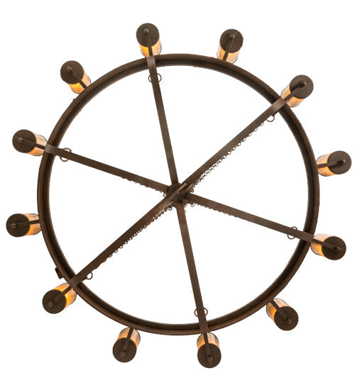 Meyda Lighting Parnella 72" 12-Light Rust Nail Chandelier With Amber Mica Shade Glass