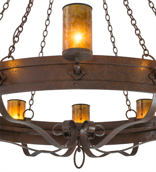 Meyda Lighting Parnella 72" 12-Light Rust Nail Chandelier With Amber Mica Shade Glass