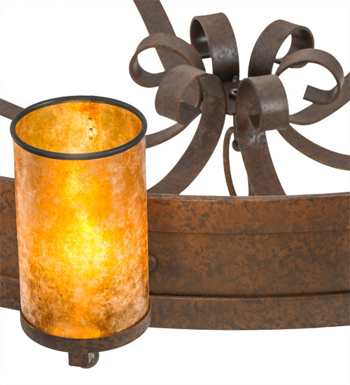 Meyda Lighting Parnella 72" 12-Light Rust Nail Chandelier With Amber Mica Shade Glass