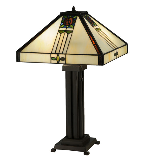 Meyda Lighting Pasadena Rose 23" 2-Light Table Lamp With Multi-Colored Shade Glass