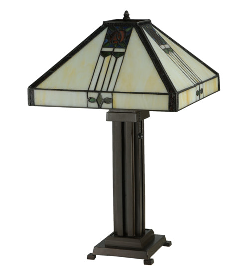 Meyda Lighting Pasadena Rose 23" 2-Light Table Lamp With Multi-Colored Shade Glass