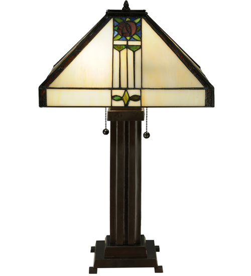 Meyda Lighting Pasadena Rose 23" 2-Light Table Lamp With Multi-Colored Shade Glass