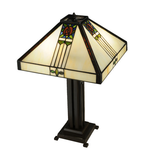 Meyda Lighting Pasadena Rose 23" 2-Light Table Lamp With Multi-Colored Shade Glass