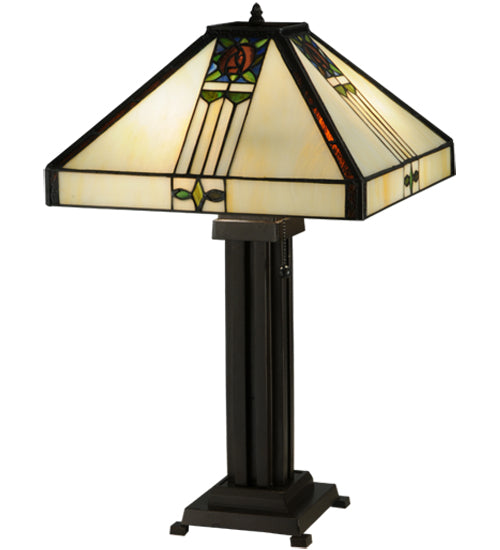 Meyda Lighting Pasadena Rose 23" 2-Light Table Lamp With Multi-Colored Shade Glass