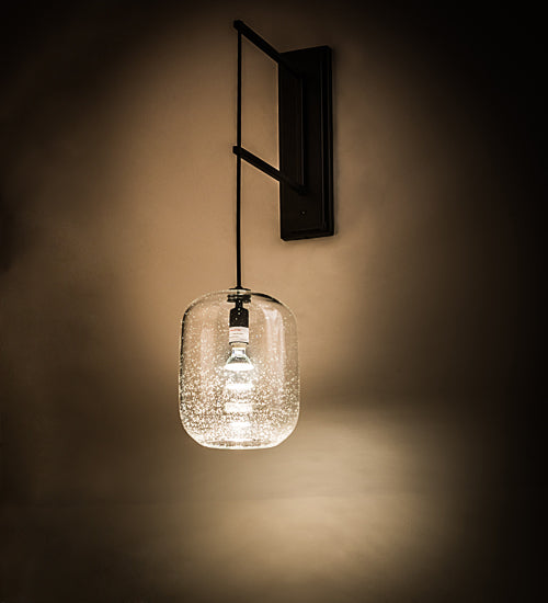 Meyda Lighting Pastilla 8" Solar Black Wall Sconce With Clear Seeded Shade Glass