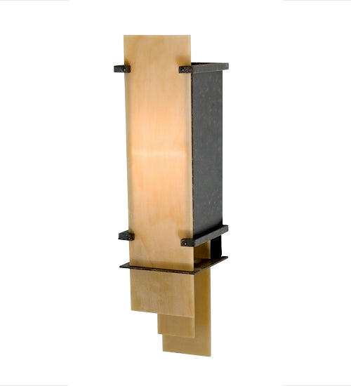 Meyda Lighting Patricia 6" Gilded Tobacco Wall Sconce With Beige Travertine Idalight Shade Glass