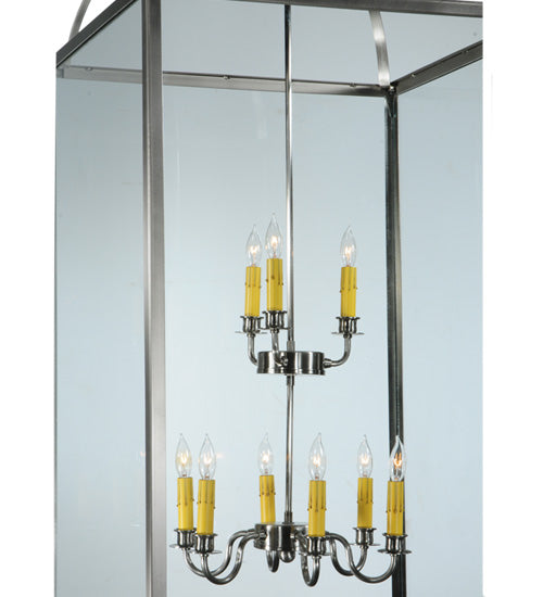 Meyda Lighting Pavilion 34" 9-Light Brushed Nickel Pendant Light With Clear Shade Glass