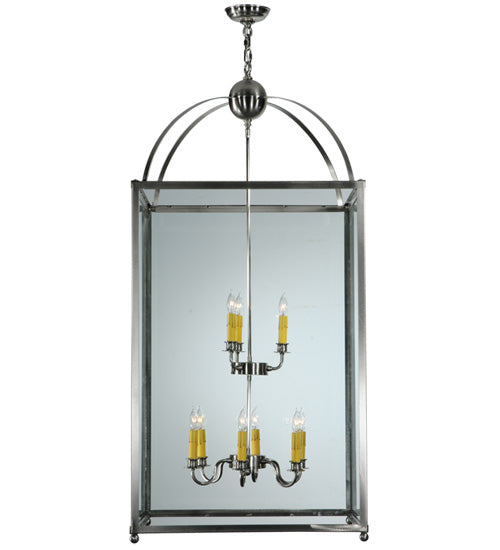 Meyda Lighting Pavilion 34" 9-Light Brushed Nickel Pendant Light With Clear Shade Glass