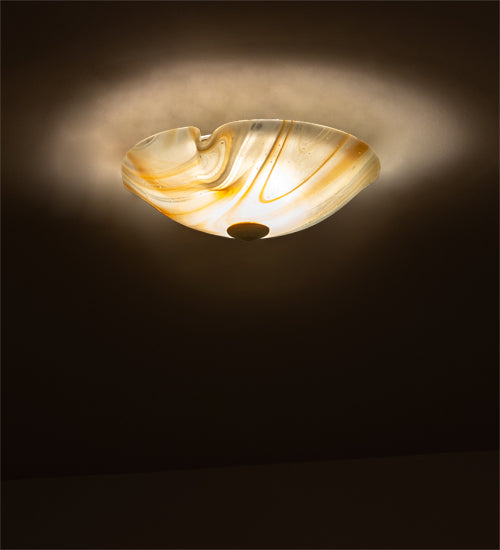 Meyda Lighting Peach Baroque 16" Mahogany Bronze Flush Mount Light With White & Peach Shade Glass