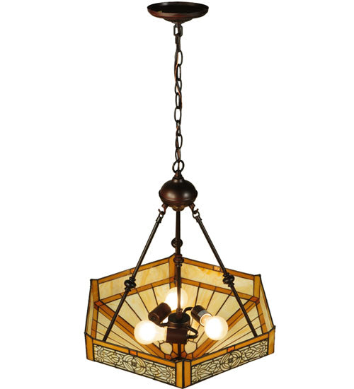 Meyda Lighting Peaches 21" Mahogany Bronze Inverted Pendant Light With Amber and Beige Shade Glass