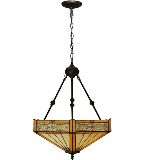Meyda Lighting Peaches 21" Mahogany Bronze Inverted Pendant Light With Amber and Beige Shade Glass