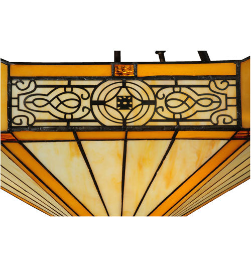 Meyda Lighting Peaches 21" Mahogany Bronze Inverted Pendant Light With Amber and Beige Shade Glass