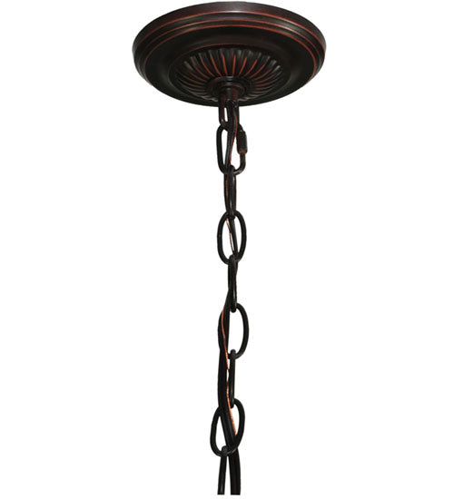 Meyda Lighting Peaches 21" Mahogany Bronze Inverted Pendant Light With Amber and Beige Shade Glass