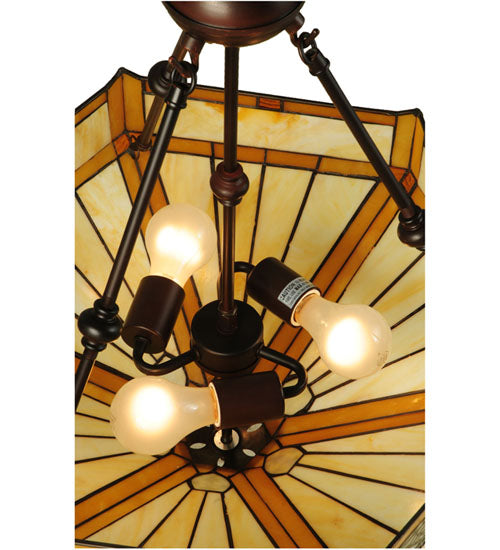 Meyda Lighting Peaches 21" Mahogany Bronze Inverted Pendant Light With Amber and Beige Shade Glass