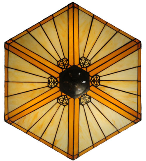 Meyda Lighting Peaches 21" Mahogany Bronze Inverted Pendant Light With Amber and Beige Shade Glass