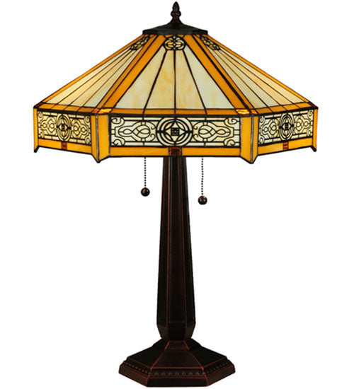 Meyda Lighting Peaches 25" 2-Light Mahogany Bronze Table Lamp With Beige and Honey Shade Glass