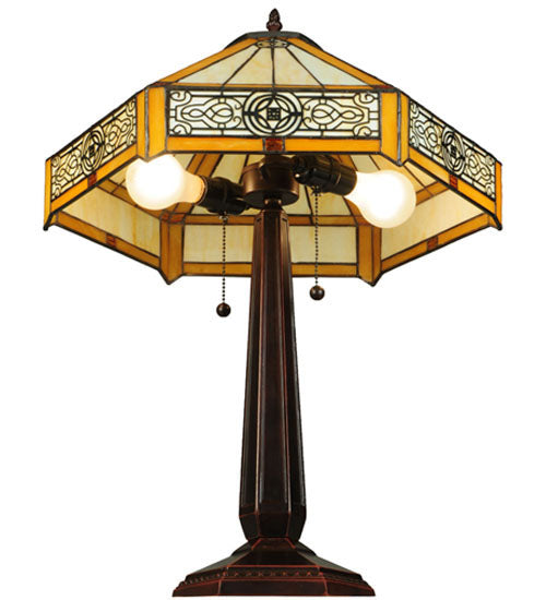 Meyda Lighting Peaches 25" 2-Light Mahogany Bronze Table Lamp With Beige and Honey Shade Glass