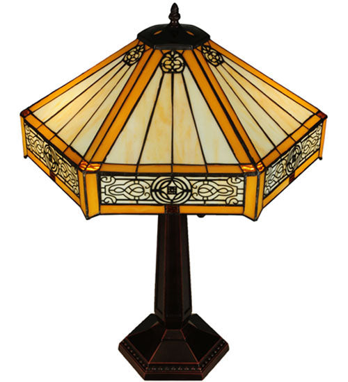 Meyda Lighting Peaches 25" 2-Light Mahogany Bronze Table Lamp With Beige and Honey Shade Glass