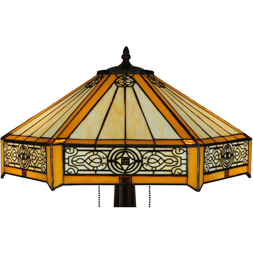 Meyda Lighting Peaches 25" 2-Light Mahogany Bronze Table Lamp With Beige and Honey Shade Glass