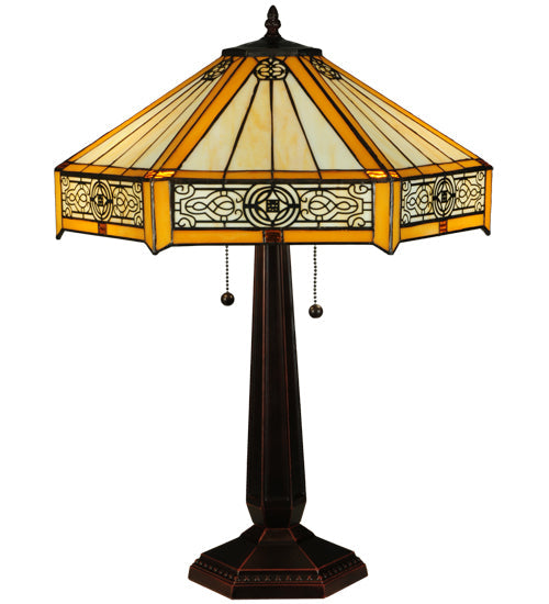 Meyda Lighting Peaches 25" 2-Light Mahogany Bronze Table Lamp With Beige and Honey Shade Glass