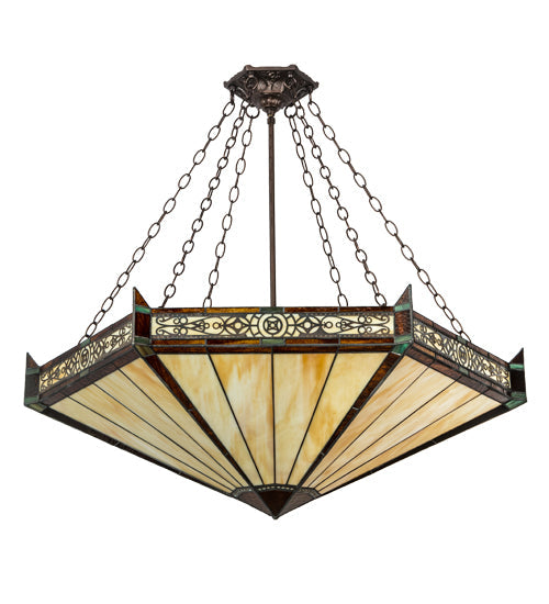 Meyda Lighting Peaches 42" 6-Light Mahogany Bronze Inverted Pendant Light With Brown & Beige Shade Glass