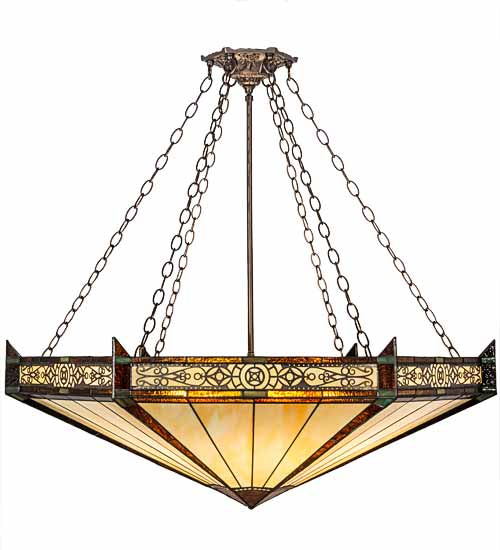 Meyda Lighting Peaches 42" 6-Light Mahogany Bronze Inverted Pendant Light With Brown & Beige Shade Glass