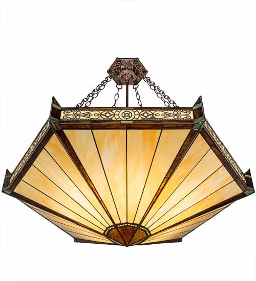 Meyda Lighting Peaches 42" 6-Light Mahogany Bronze Inverted Pendant Light With Brown & Beige Shade Glass