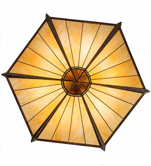 Meyda Lighting Peaches 42" 6-Light Mahogany Bronze Inverted Pendant Light With Brown & Beige Shade Glass