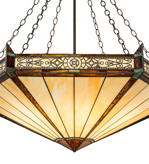 Meyda Lighting Peaches 42" 6-Light Mahogany Bronze Inverted Pendant Light With Brown & Beige Shade Glass